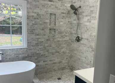 Professional bathroom tile installation Cincinnati with detailed craftsmanship and waterproofing.
