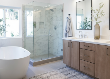 Custom bathroom remodel Cincinnati with luxury finishes and modern design.